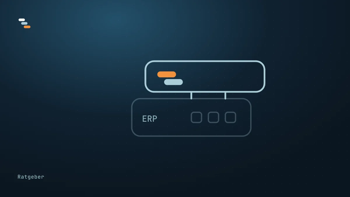 ERP-System im Zentrum mit Zusatzmodulen für Einkauf, Planung und Postfach, verbunden durch Datenlinien